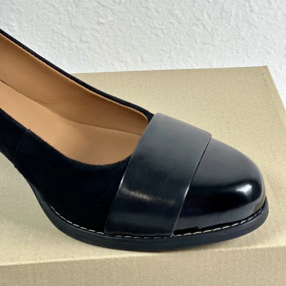 Clarks Artisan Tarah Brae Black Suede Patent Leather Pumps Women’s Size 6.5M - Picture 15 of 16